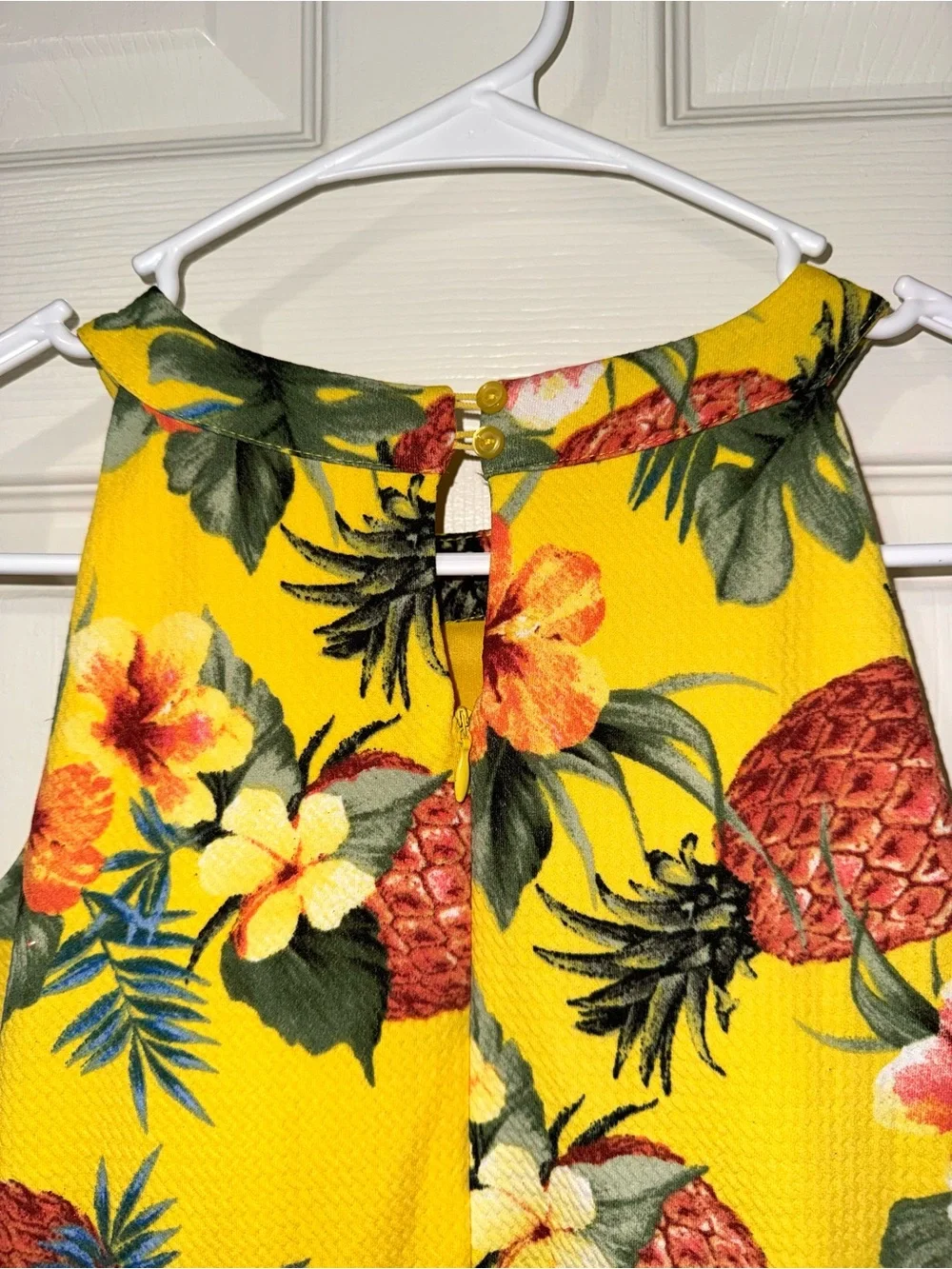 Girls' Yellow Tropical Pineapple Floral Halter Dress